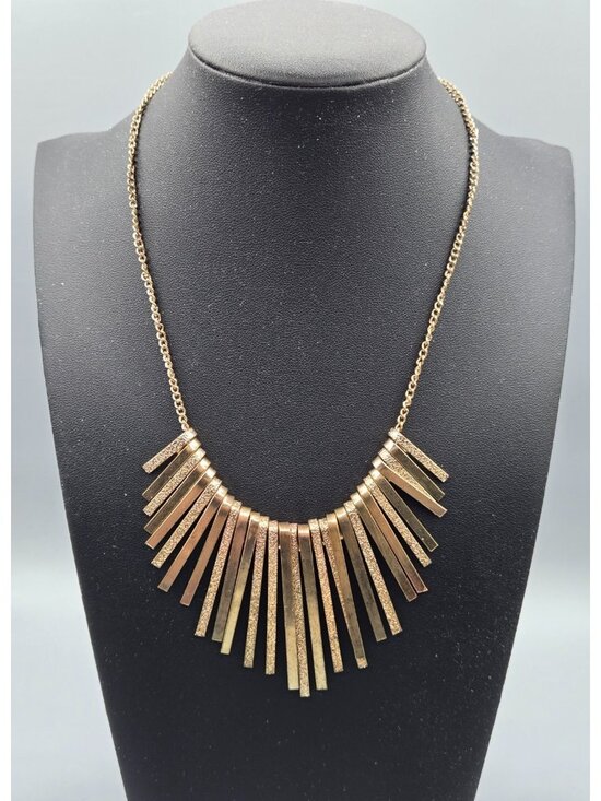 Unbranded Jewelry - Multi Gold Tone Necklace Metal Sticks Fringes Fancy Bib 16 in with 3 in Extender